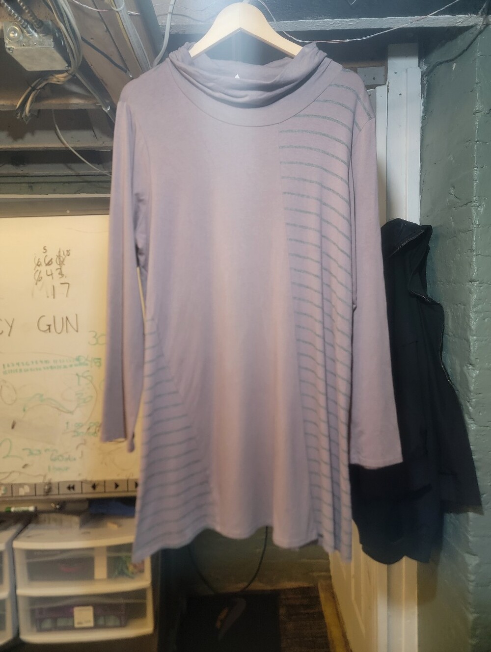 Chalet USA 1X Lavender Cowl Neck Tunic Top Asymmetrical Stripe Lagenlook Bamboo